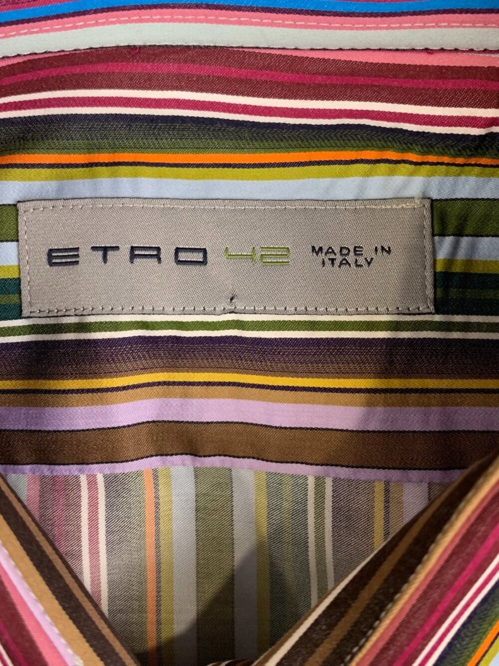 Etro Mens Shirt 42 Multicolor Vertical Striped Button Up Long Sleeve Italy - Picture 3 of 7
